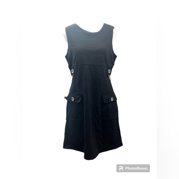 Michael Kors Black Stretch Black Dress Silver Chain and Button Accent Size 8 NWT - Picture 1 of 8